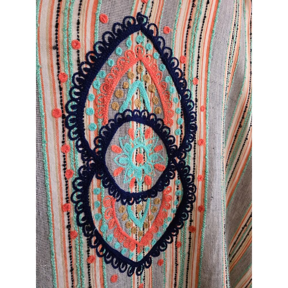 Boho Embroidered Fringe Trim Kimono Top Free Size Multicolor Festival Vacation - Picture 2 of 9